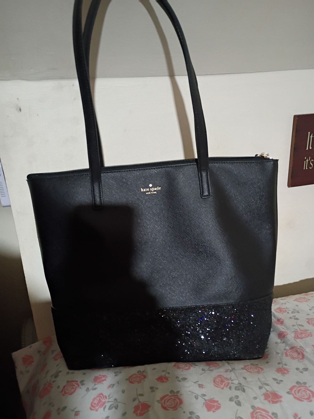 kate spade Black Tote with Glitter Accent